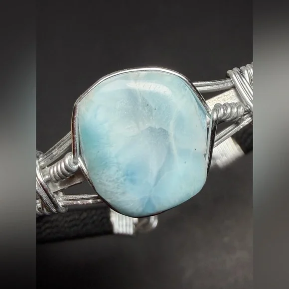 Handmade Natural Larimar Stone & Wire-Wrapped Bracelet - Picture 11 of 11